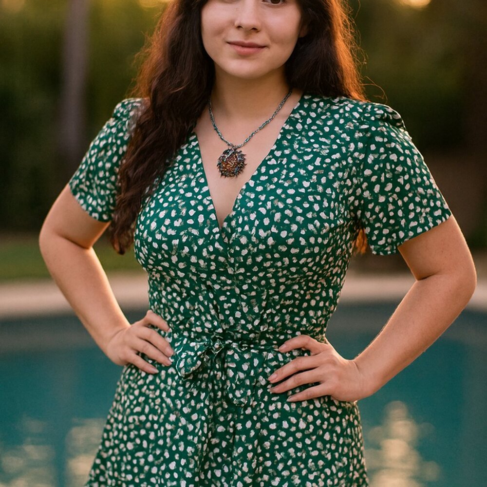 Dress Two Piece Green Floral Pattern Size Large